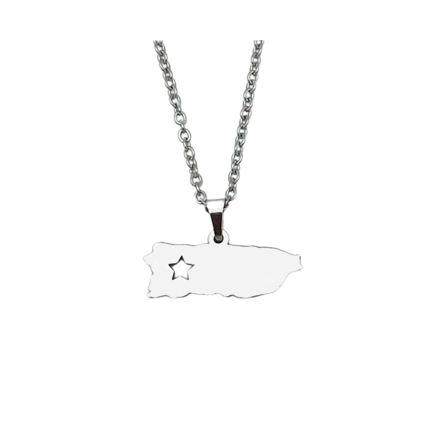 Silver Star PR Map Necklace