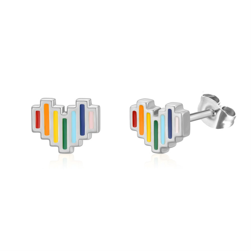 Rainbow Heart Enamel Earrings