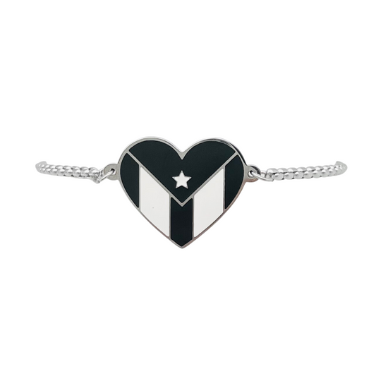 Silver B&W PR Flag Heart Bracelet