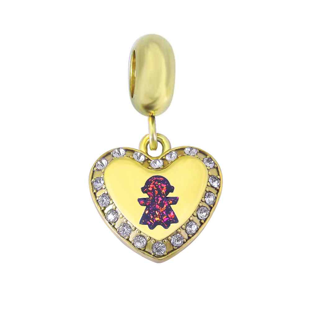 CZ Enamel Little Girl Heart Dangle Necklace