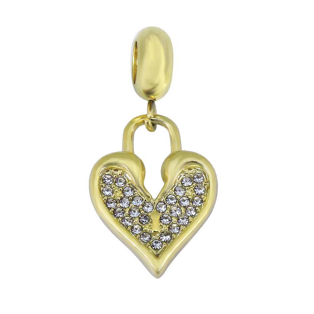 CZ Heart Lock Dangle Necklace