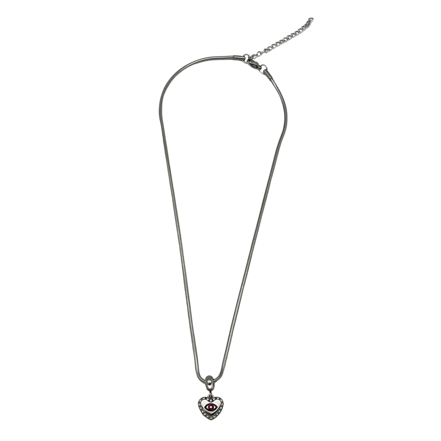 CZ Enamel Evil Eye Heart Dangle Necklace