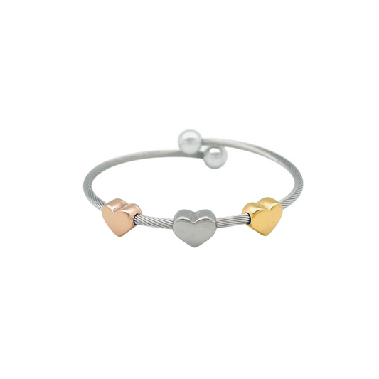 Triple Hearts & Pearls Bangle