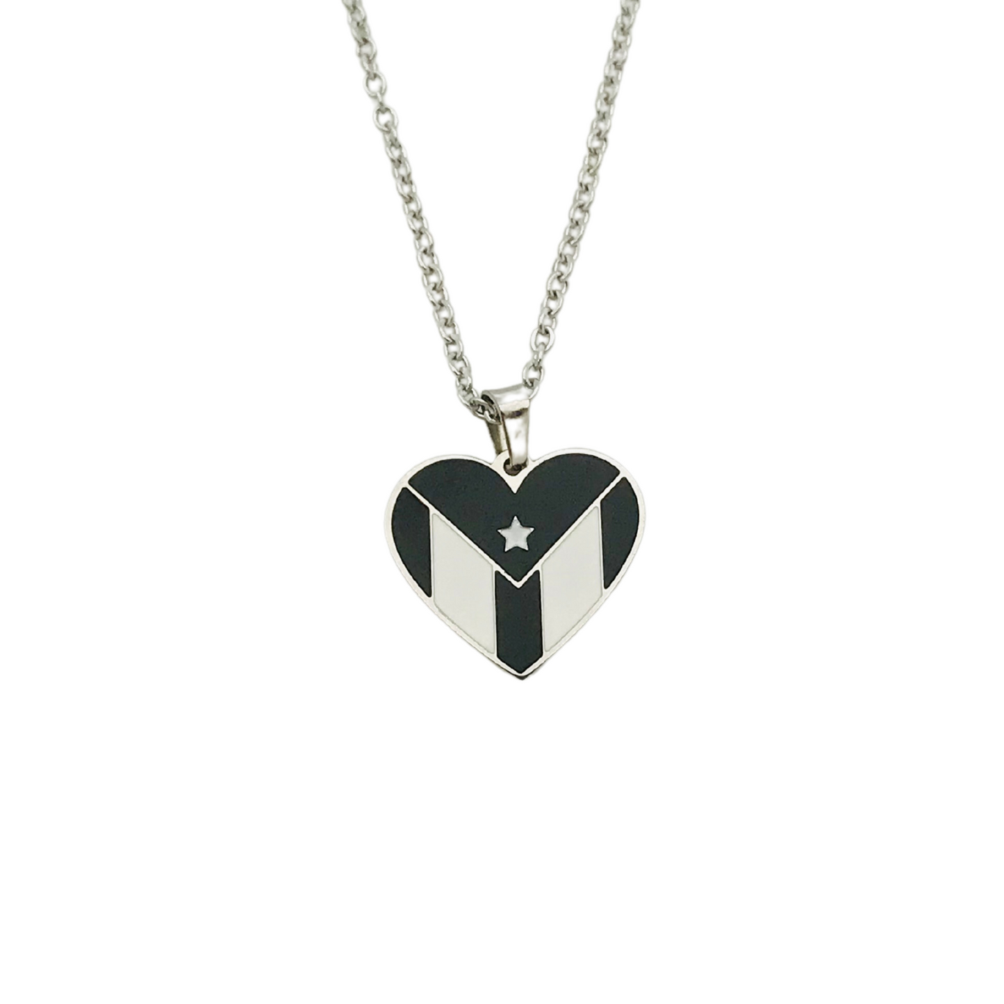 Silver B&W PR Flag Heart Necklace