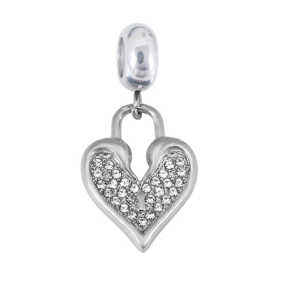 CZ Heart Lock Dangle Necklace