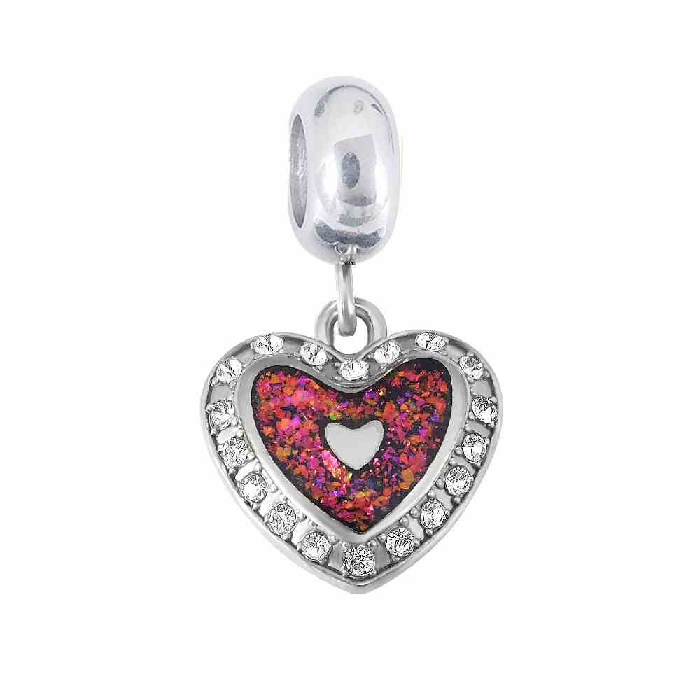 CZ Enamel Heart Dangle Necklace
