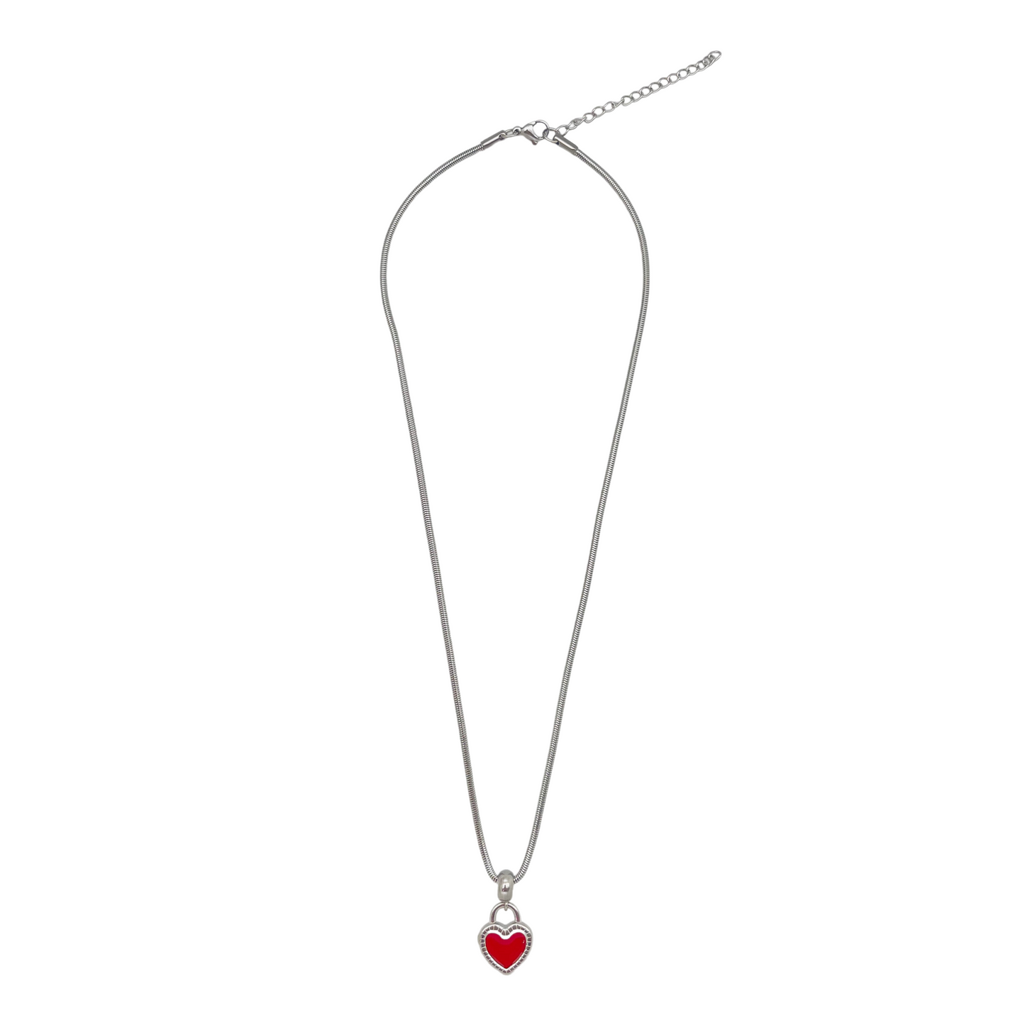 Enamel Heart Lock Dangle Necklace