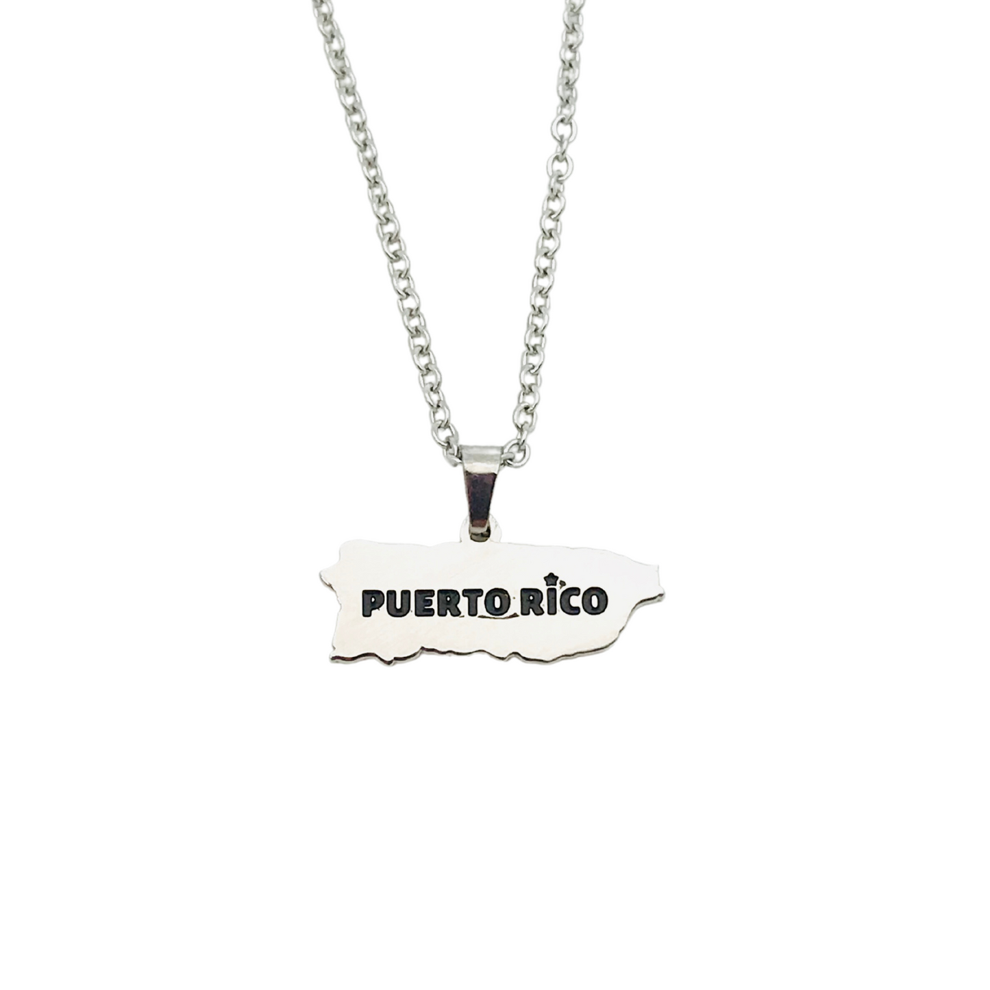 Silver "Puerto Rico" Map Necklace