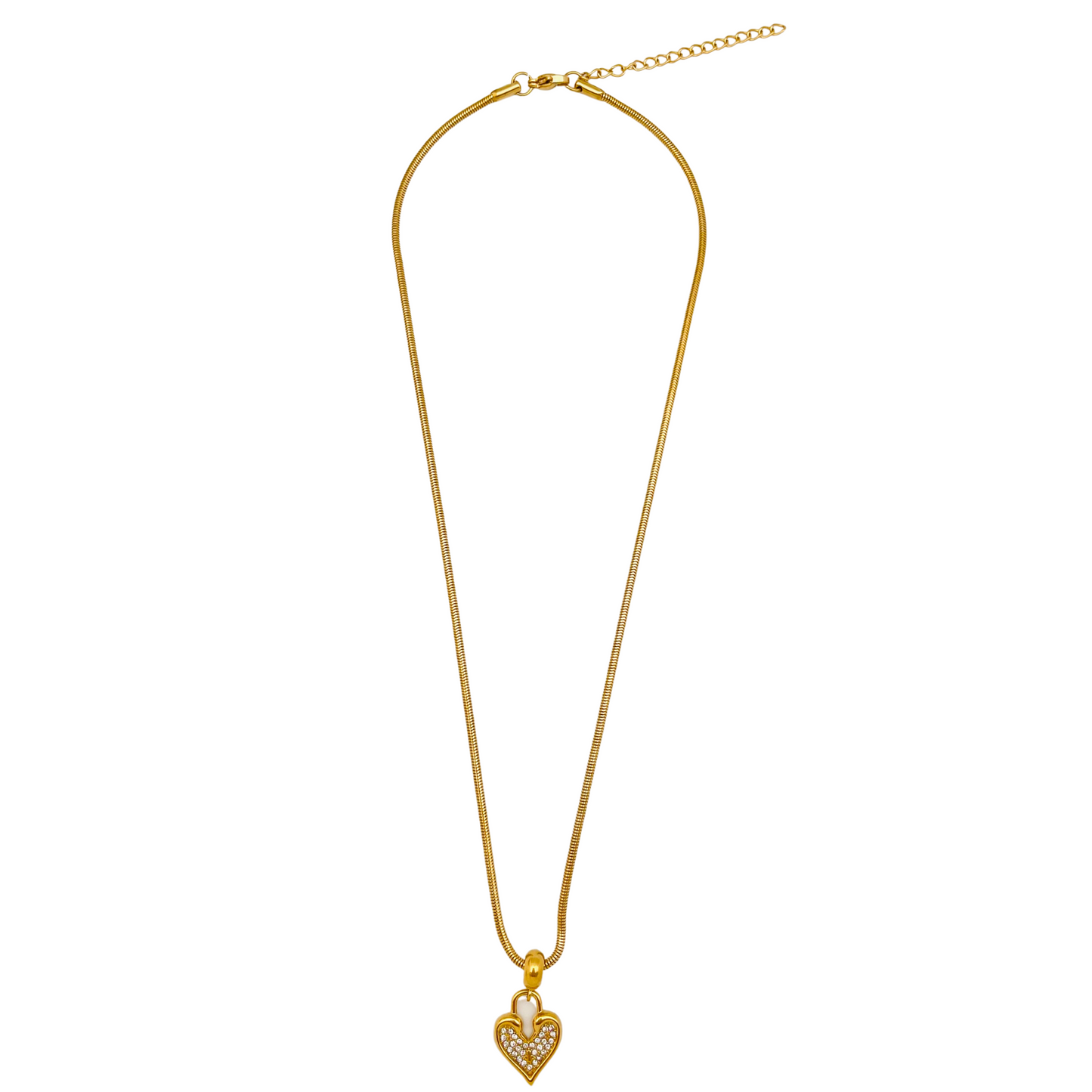 CZ Heart Lock Dangle Necklace