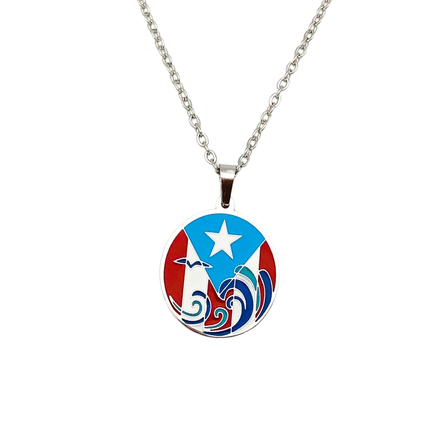 Silver PR Flag & Waves Necklace