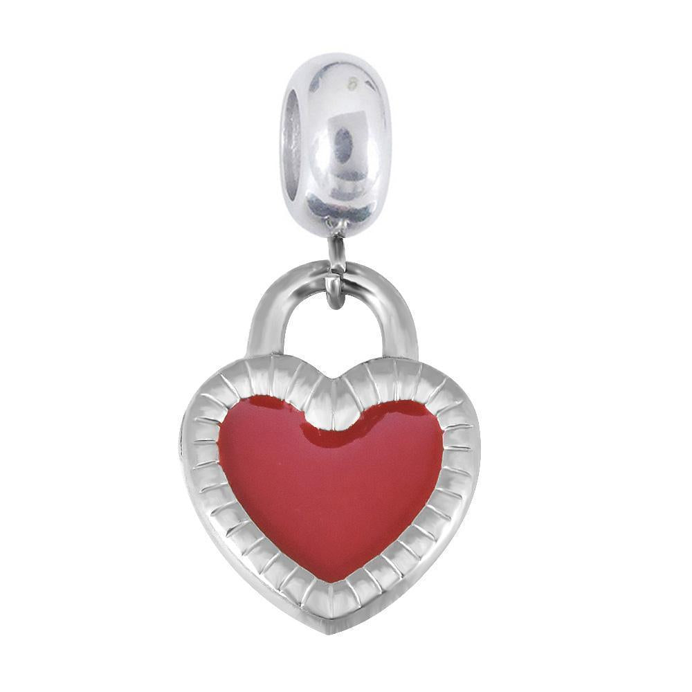 Enamel Heart Lock Dangle Necklace